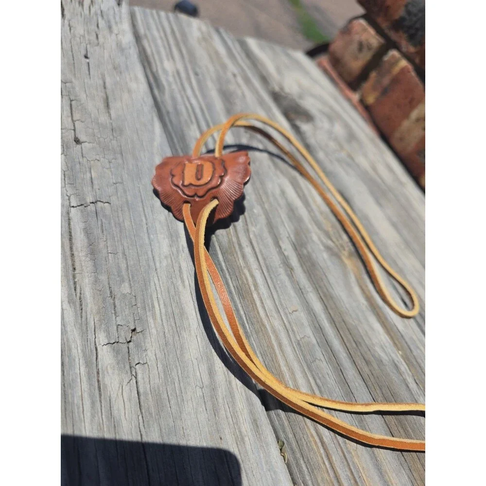 Vintage Leather D Initial Western Bolo Neck Tie